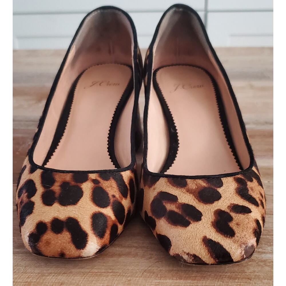 J.Crew Celia Calf Hair Cheetah Print Block Heel Pumps - Size 6.5
